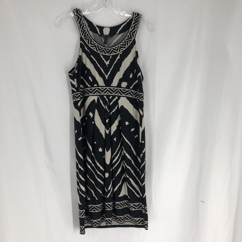 BCBG Max Azria Women's Dress M Abstract Black Cream Sleeveless Shift Mini